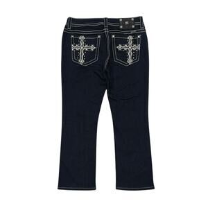 ★ Miss Me (Y2K) Dark Bootcut Jeans w/ Rhinestone Cross Design ★